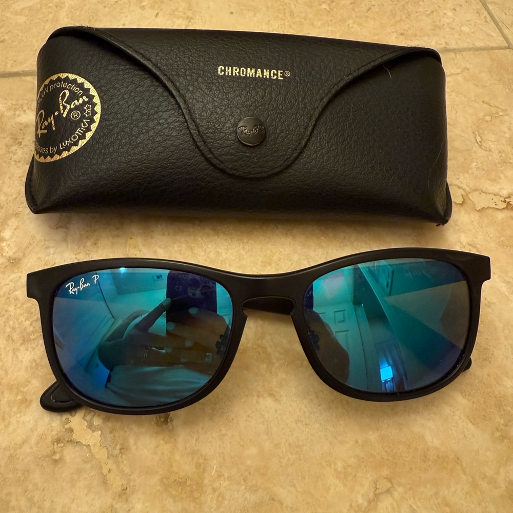Ray-Ban Black Frame with Reflective Blue Lenses
